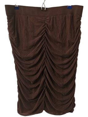 Brown Addition-Elle Women's Ruched Mesh Knit Mini Skirt
